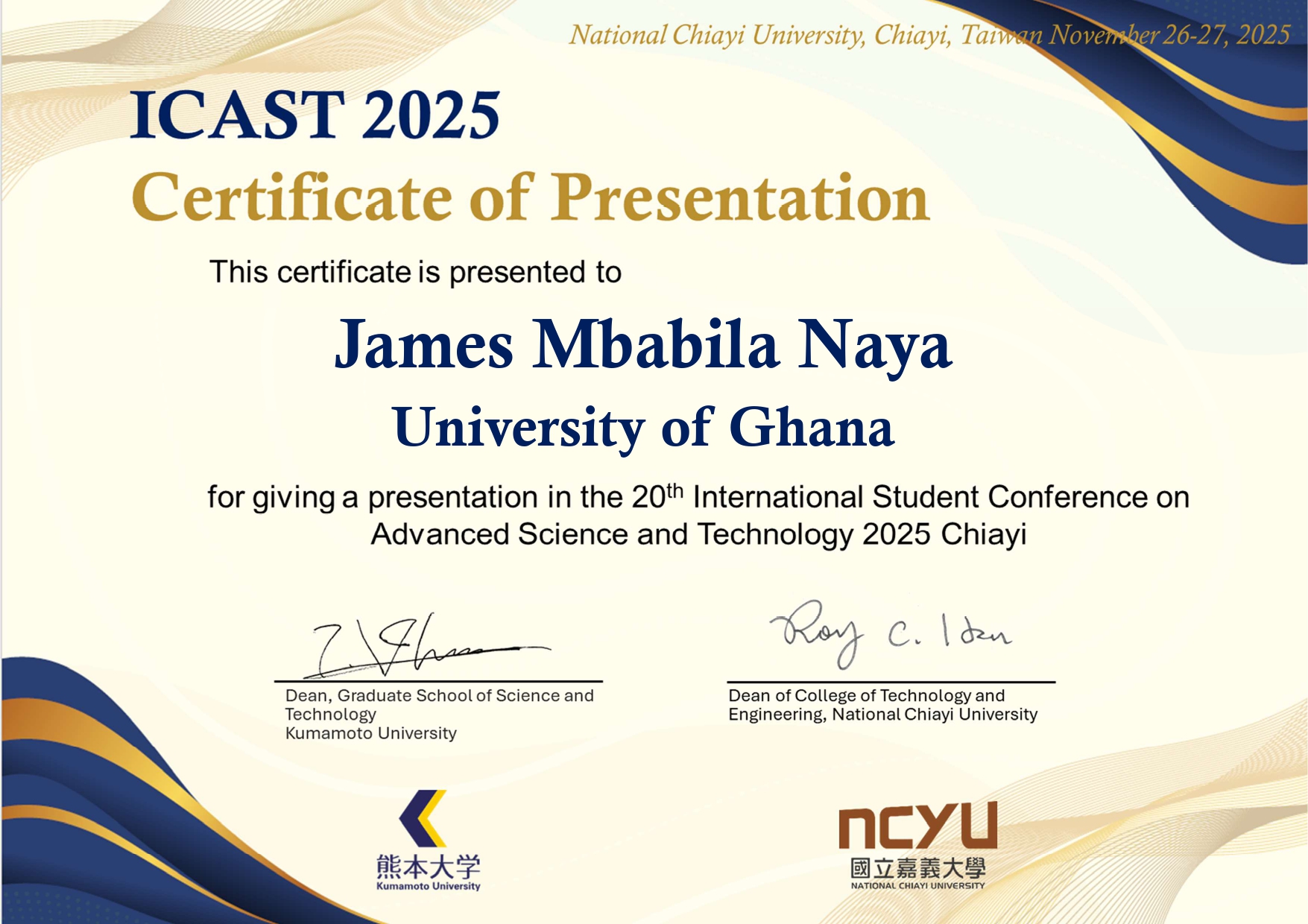 ICAST 2025 Certificate