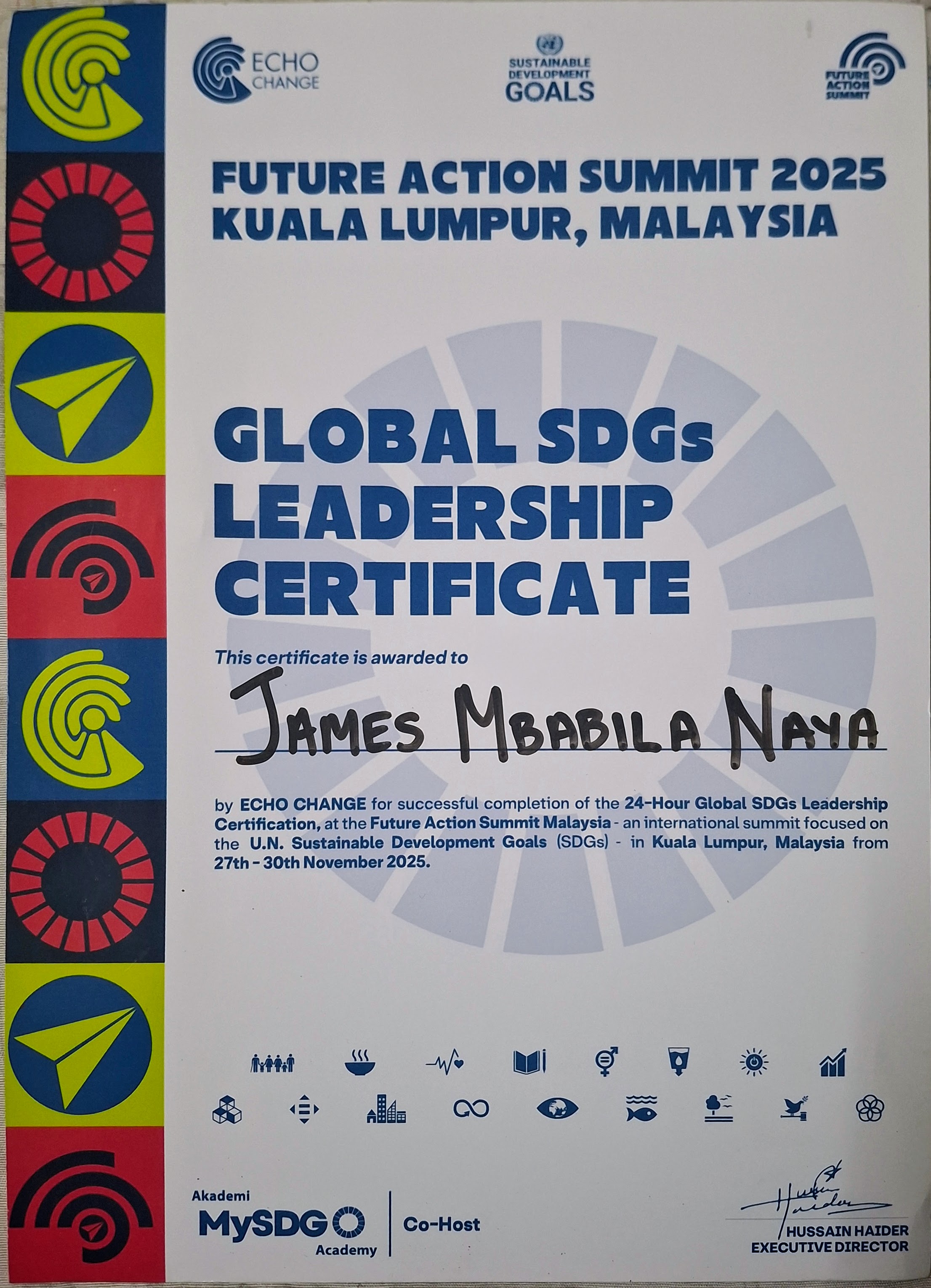 Future Action Summit 2025 Certificate
