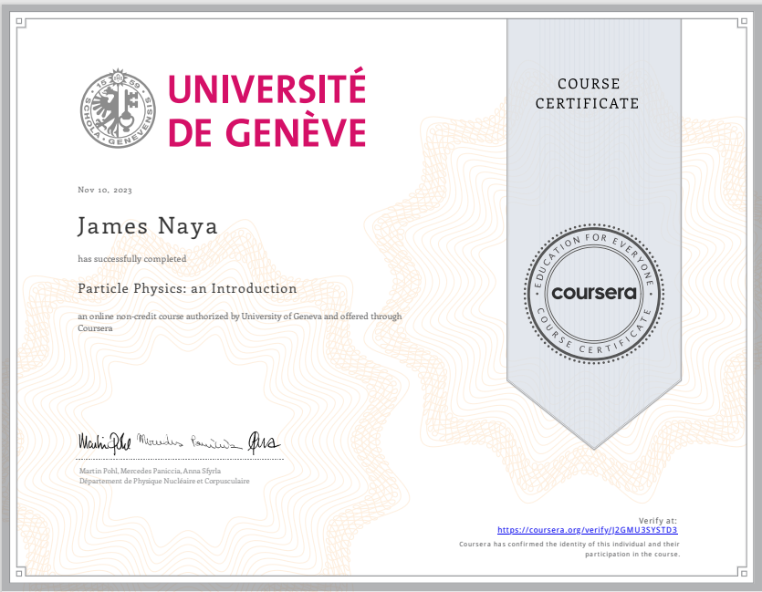 Particle Physics Certificate
